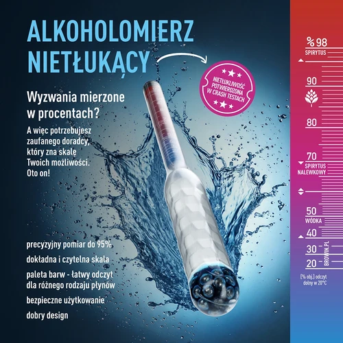 Alkoholometer, ki se ne razbije, s epruveto, merilni razpon 20-98% - 6