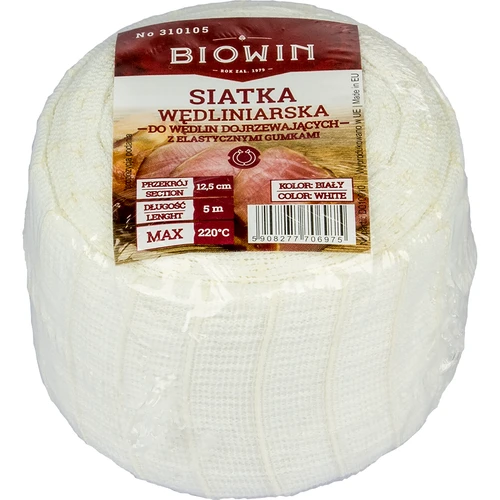 Bela mesarska mrežica v dimenzijah 12,5 cm x 5 m, s toplotno odpornostjo do 220 °C - 3