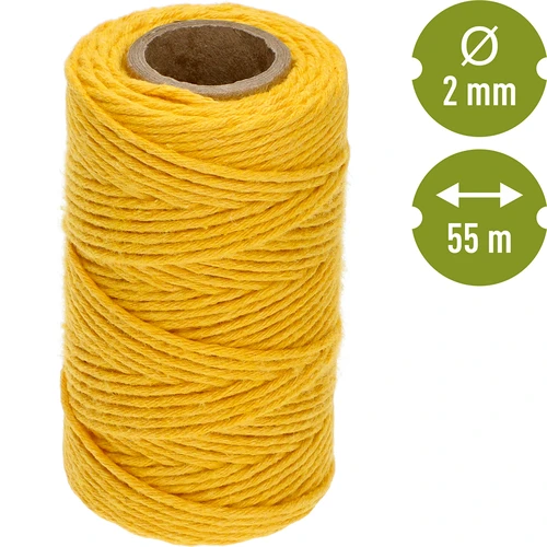Bombažna vrvica, rumena, 2 mm/55 m/100 g - 4
