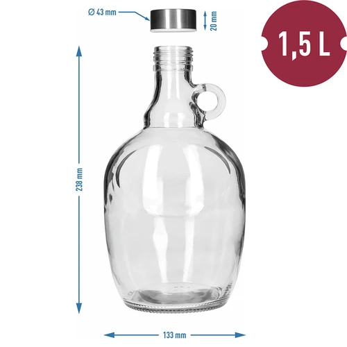 Damižona Dama 1,5 L, z metalnim navojnim pokrovčkom fi 43 mm in ročajem - 5