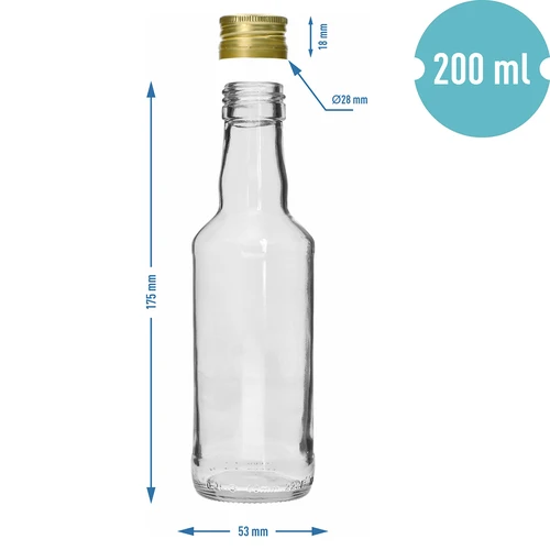 Monopolna steklenica 200 ml, z zlatim navojnim zamaškom fi 28, 1 kos. - 5