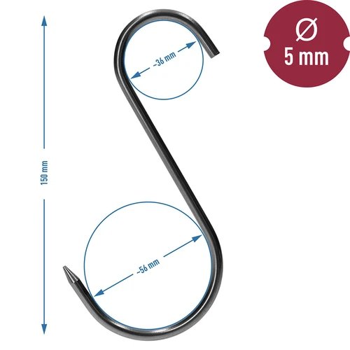 Kljuke za prekajanje – S, naostrene, 5 mm x 150 mm, 5 kos. - 7