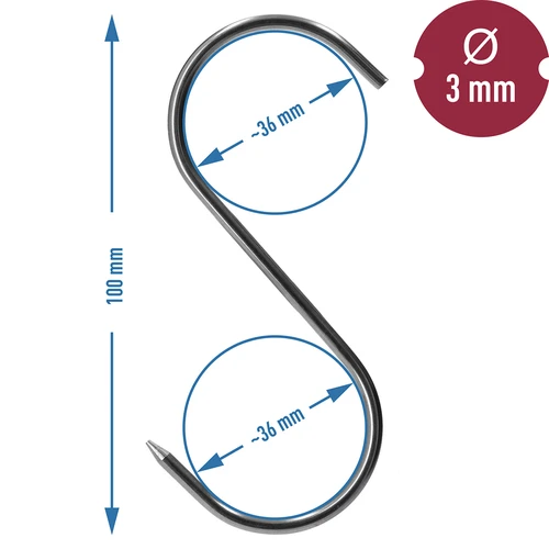 Kljuke za prekajevanje – S, našiljene, 3 mm x 100 mm, 5 kosov - 6
