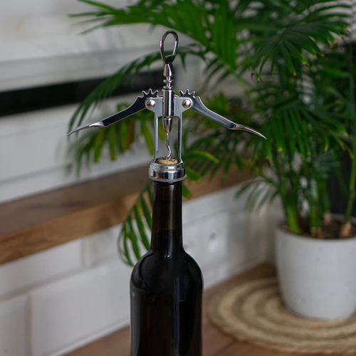 Kovinski odpirač za vino - tradicionalni - srebrn - 3