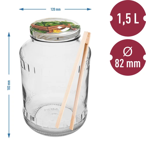 Kozarec 1,5 l, fi 82/6 z navojnim barvnim pokrovčkom + klešče - 2