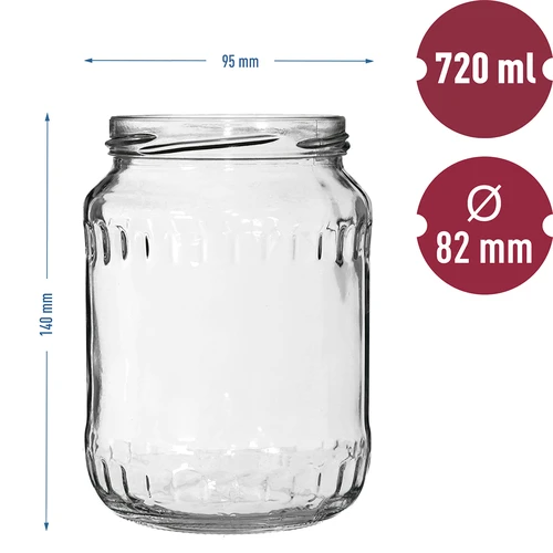 Kozarec TO 720 ml z barvnim pokrovčkom fi 82/6 - 6 kosov - 6