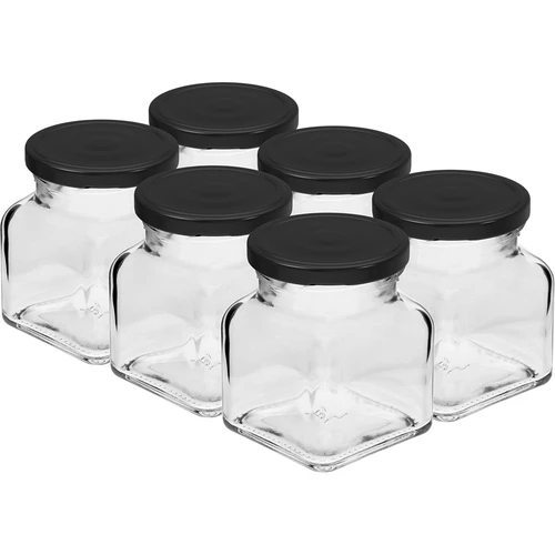 Kozarec twist-off 120 ml – Štirje koti, fi 53, s črnim pokrovčkom, 6 kos