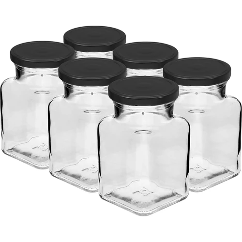 Kozarec twist-off 150 ml Štirje koti fi 53 z črnim pokrovčkom, 6 kos.