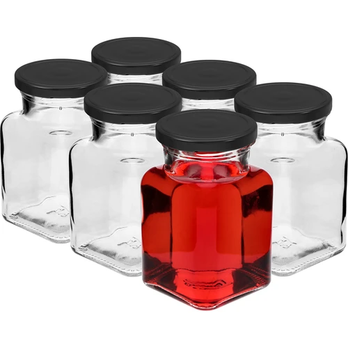 Kozarec twist-off 150 ml Štirje koti fi 53 z črnim pokrovčkom, 6 kos. - 2