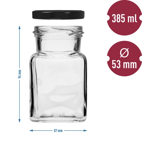 Kozarec twist-off 150 ml Štirje koti fi 53 z črnim pokrovčkom, 6 kos. - 6