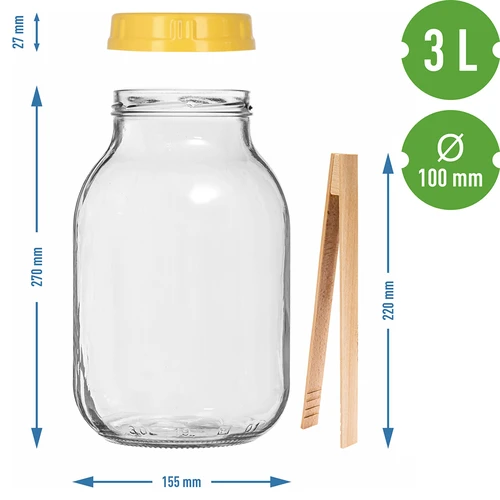 Kozarec twist-off 3 l, s kleščami in plastičnim pokrovom fi 100, z ročajem - 7
