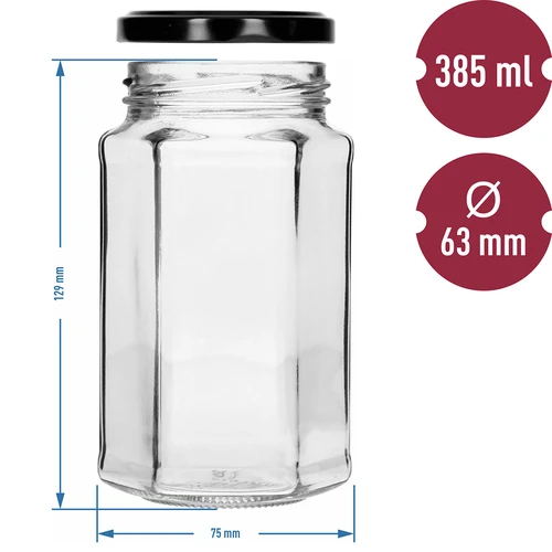 Kozarec twist-off 385 ml s črnim pokrovčkom fi 63, 6 kosov. - 7