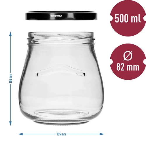 Kozarec twist-off 500 ml »Obrnjena amfora« s črnim pokrovčkom fi 82/6, 6 kosov - 9