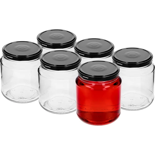 Kozarec twist-off, grubasek 580 ml s črnim pokrovčkom fi 82/6, 6 kosov. - 2