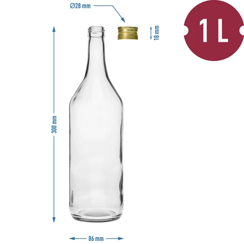Namizna steklenica 1 L z navojnim zamaškom fi28 - 4 kosi. - 6
