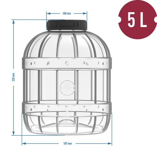 Nerazbiten, večnamenski kozarec s črnim navojnim pokrovom, 5 l - 4