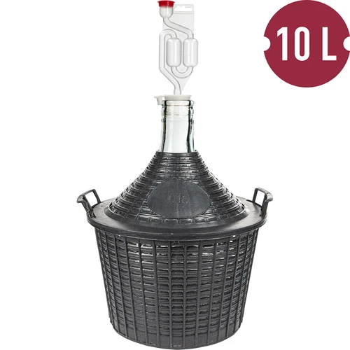 Osnovni vinsarski komplet: stekleni balon 10 L v plastičnem košu, z zamaškom in fermentacijsko cevko - 2