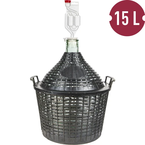 Osnovni vinski komplet: steklena damižona 15 L v plastični košari, z zamaškom in fermentacijsko cevko - 2