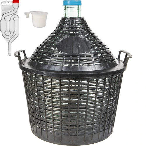Osnovni vinski komplet: steklena damižona 15 L v plastični košari, z zamaškom in fermentacijsko cevko