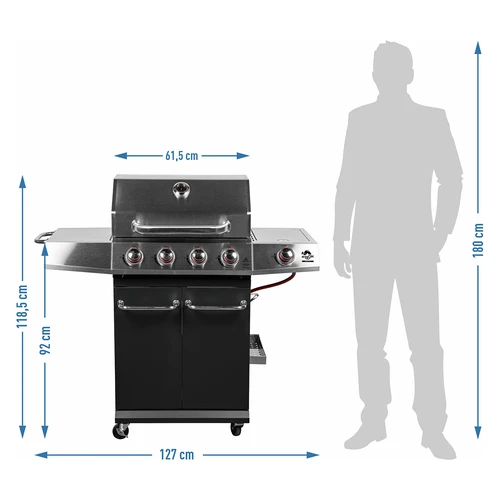 Plinski žar dragON BBQ101, 11,7 kW, črno-srebrn - 10