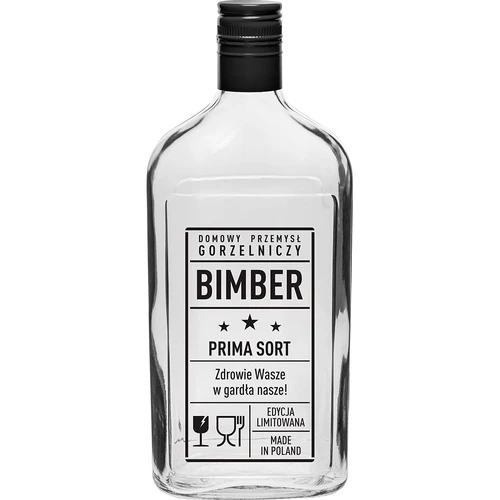 Ploska steklenica 500 ml z navojnim pokrovčkom, potisk »Bimber PRL«, 1 kos.