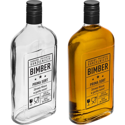 Ploska steklenica 500 ml z navojnim pokrovčkom, potisk »Bimber PRL«, 1 kos. - 4