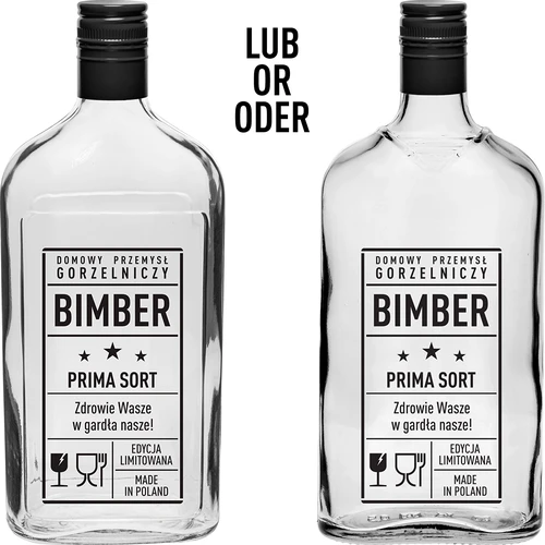 Ploska steklenica 500 ml z navojnim pokrovčkom, potisk »Bimber PRL«, 1 kos. - 2