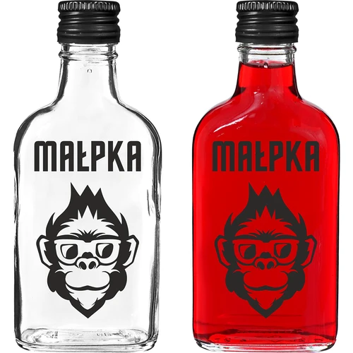 Ploska steklenička 200 ml z navojnim pokrovčkom, potisk »Opica«, 1 kos