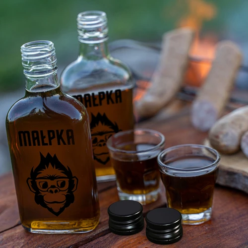 Ploska steklenička 200 ml z navojnim pokrovčkom, potisk »Opica«, 1 kos - 6