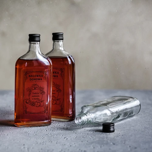 Ploska steklenica 500 ml z navojnim zamaškom, potisk »Nalewka domowa«, 1 kos - 5