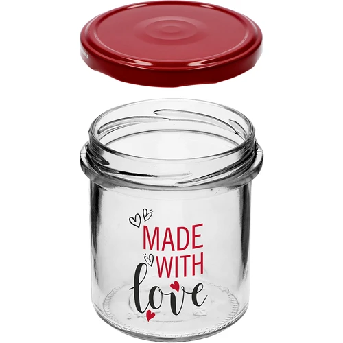 Ravnostenski kozarec 346 ml fi 82 z barvnim potiskom "Made With Love" in bordo pokrovčkom, 3 kosi. - 5
