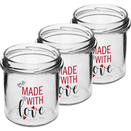 Ravnostenski kozarec 346 ml fi 82 z barvnim potiskom "Made With Love" in bordo pokrovčkom, 3 kosi. - 3