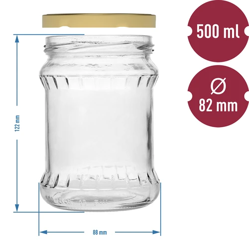 Rebrast kozarec Fisz 500 ml - z zlatim pokrovčkom fi 82/6, 6 kos. - 5