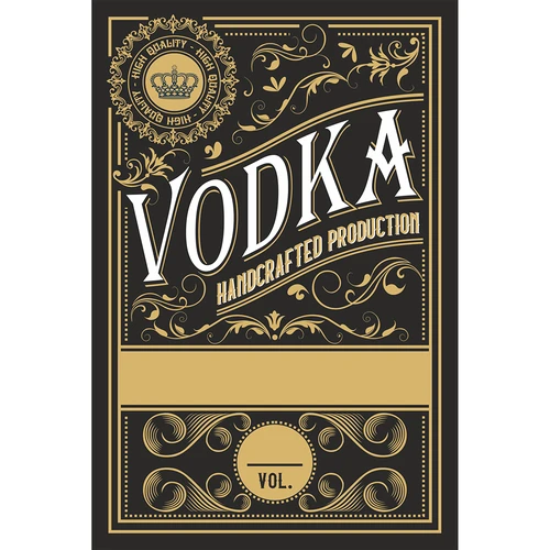 Samolepilne etikete 60x90 mm za steklenice, vodko, črne, 20 kosov.