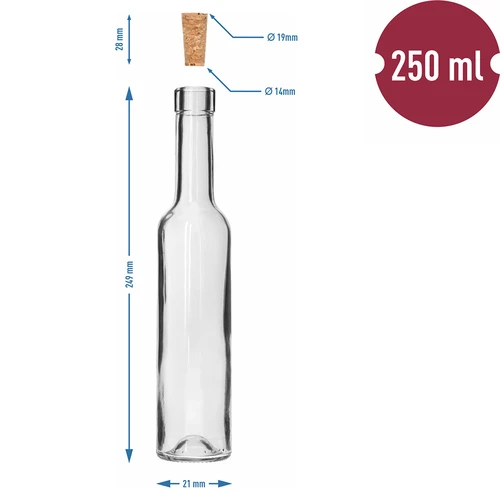 Steklenica BELISSIMO 250 ml, z naravnim zamaškom iz plute, 1 kos - 5