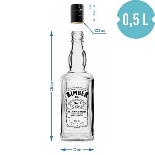 Steklenica Daniels 500 ml z navojnim pokrovčkom, s potiskom »Bimber OLD«, 1 kos. - 6