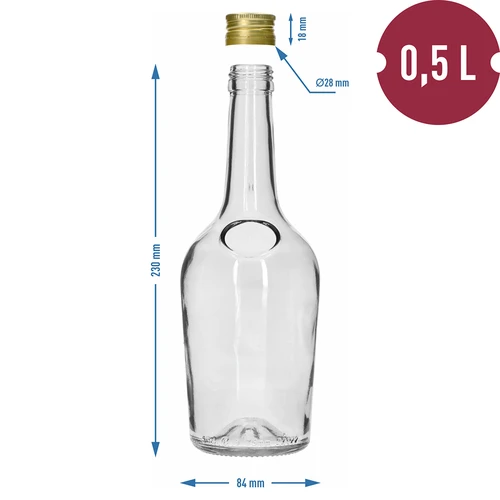 Steklenica GLORIA 0,5 l, z zlatim navojnim pokrovčkom fi 28, 1 kos - 6