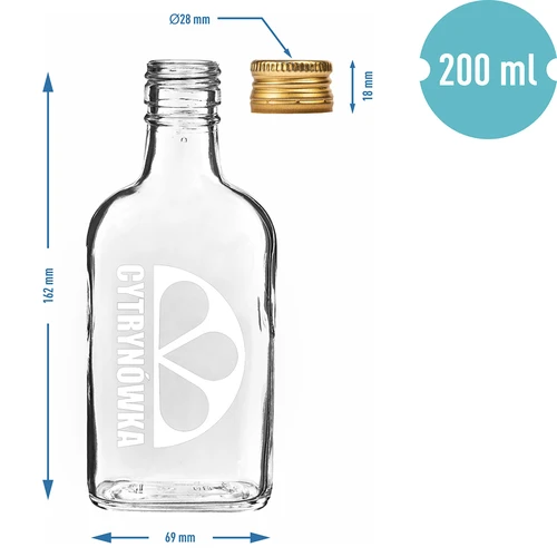 Steklenica prisrčnica 200 ml z navojnim pokrovčkom in potiskom »Cytrynówka«, vzorec 2 - 4