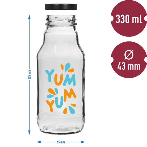 Steklenica twist off 330 ml s pokrovčkom fi43 in barvnim potiskom - 6 kosov. - 6