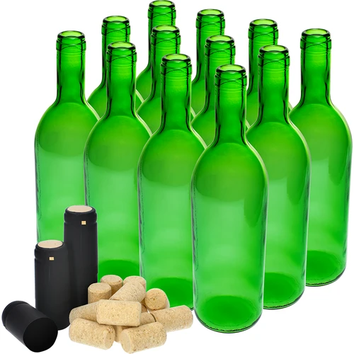 Steklenica za vino 0,75 l z zamaški in termoskrčljivimi kapsulami - 12 kos. - 2