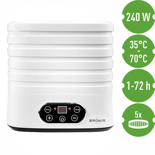 Sušilnik za gobe, sadje, zelenjavo in zelišča z nastavljivo temperaturo, 240 W, bel - 9