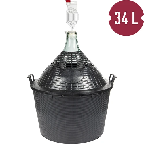 Vinarski komplet Basic: stekleni balon 34 L v plastični košari, s čepom in fermentacijsko cevko - 2