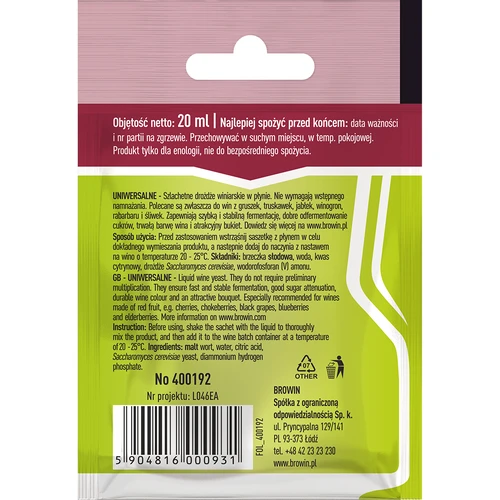Vinske kvasovke Univerzalne brez razmnoževanja, 20 ml - 2