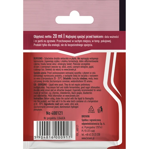 Vinski kvas Burgund brez razmnoževanja, 20 ml - 2