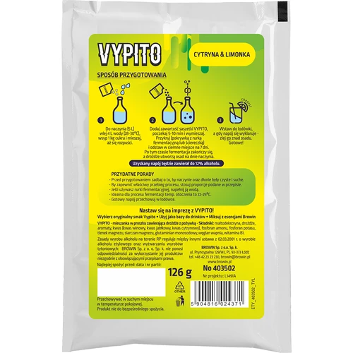 VYPITO 12 %, vrečka za 18 drinkov - Limona & limeta, 126 g - 2