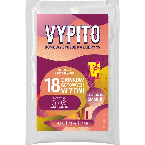 VYPITO 12 %, vrečka za 18 drinkov – Marakuja-Breskev, 126 g