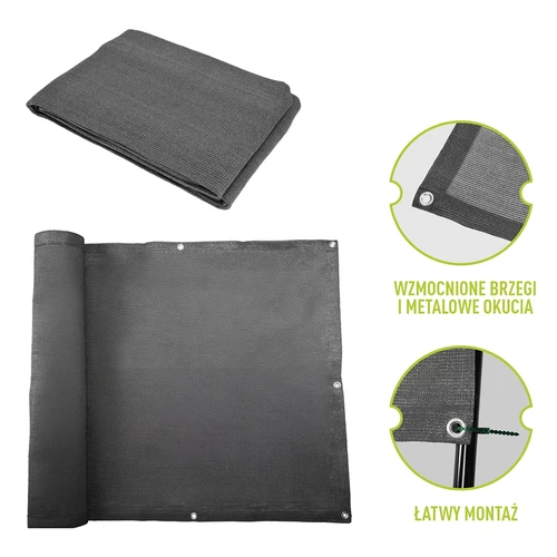 Zasenčevalna mreža (80 %, 140 g/m2) 0,9x5 m, grafitna - 6