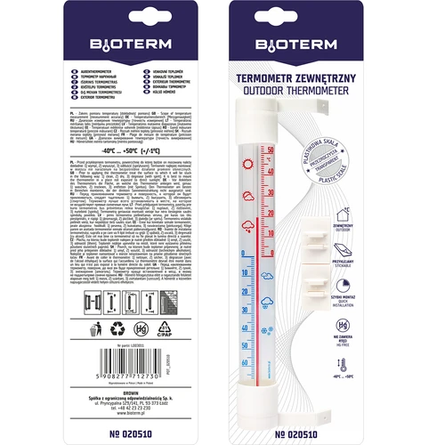 Zunanji termometer s prozorno lestvico (-70°C do +50°C) 23 cm, mix - 8